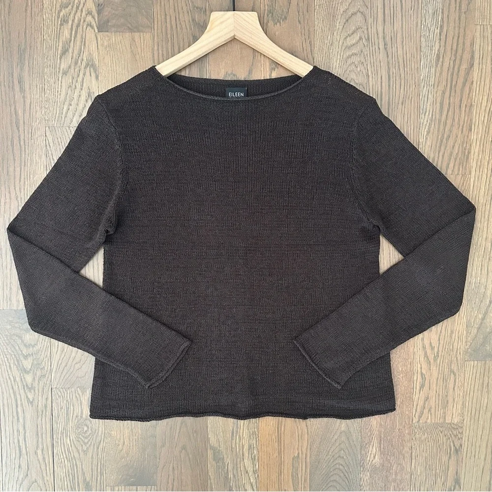 Eileen Fisher Wide Neck Pullover Silk Blend Sweater in Chocolate Brown Small